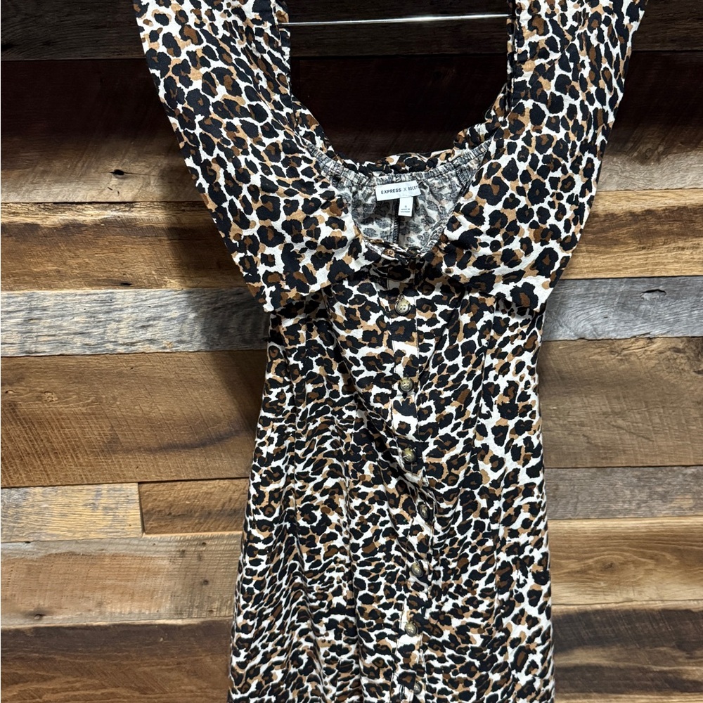 Express x Rocky - Leopard Print Button-Front Dress - Brown Black White - Picture 2 of 2
